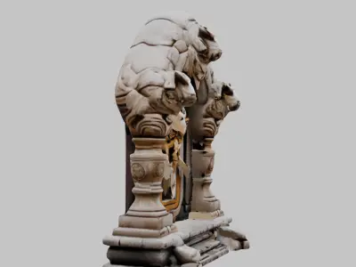 Medieval Stone Altar Baphomet Low-poly 3D model