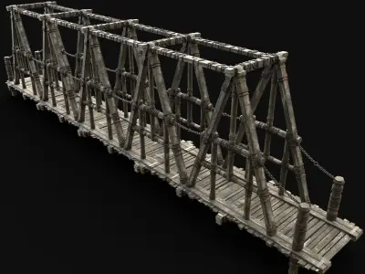 BRIDGE MEDIEVAL WOODEN PLATFORM CONSTRUCTION ENTERABLE Low-poly 3D model