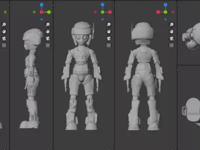 Scifi Android Girl Robot Character Rigged and Customizable Low-poly 3D model