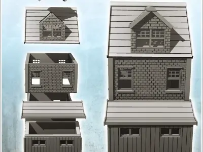 Modern brick one-story house with dormer window 8 - Modern WW2 W 3D print model