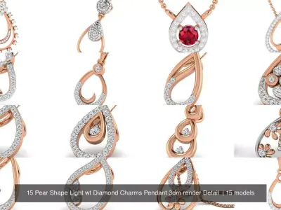 15 Pear Shape Light wt Diamond Charms Pendant 3dm render Detail  3D Model Pack
