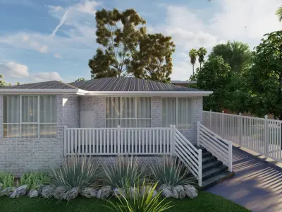 3d exterior render house with deck and fence 3D model