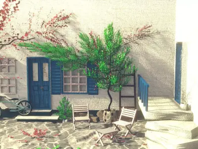 Greek house front facade 3D model