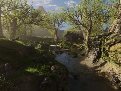 Cabin River Scene 3D model