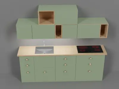 Minimalistic Kitchen furniture Low-poly 3D model