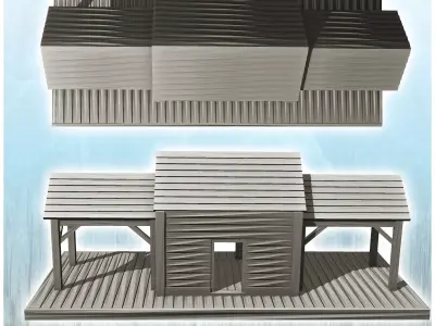 Western train station with double canopies 26 - Cowboy USA Ameri 3D print model