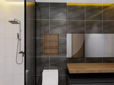 Modern Minimalist Bathroom Interior Scene Low-poly 3D model