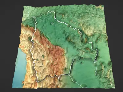 Bolivia Map Topography Low-poly 3D model