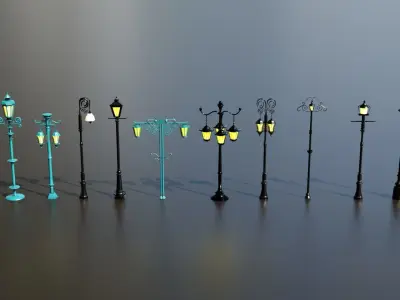 10 classic street light poles game assets Low-poly 3D model