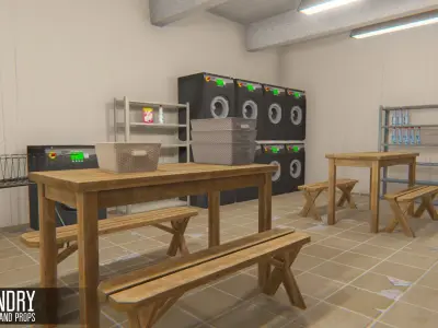 Laundry - interior and props Low-poly 3D model
