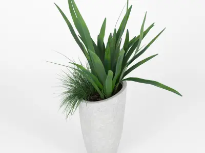 Slant Light Grey Tall Planter grass 3D model