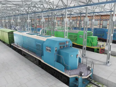 Railway Station Scene - Trains Pack Low-poly 3D model