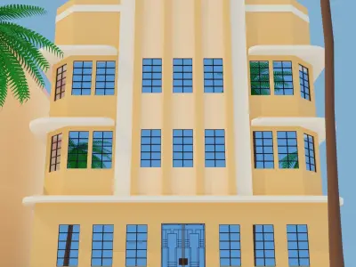 Art Deco Buildings Set Low Poly Low-poly 3D model