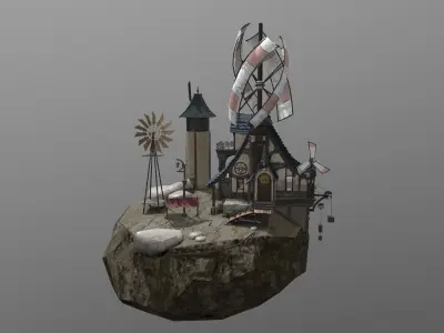 Windmill Fantasy House Low-poly 3D model