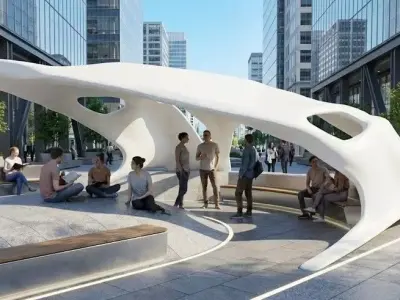 Futuristic Organic Pavilion Modern Concrete Shelter Low-poly 3D model