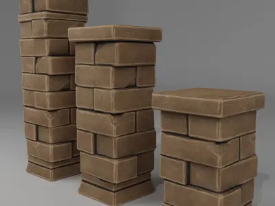 Column Brick Set Low-poly 3D model