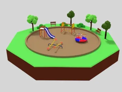 Low Poly Cartoon Playground Scene Low-poly 3D model