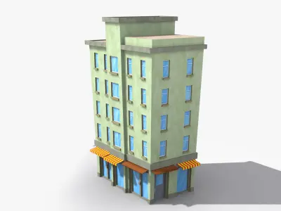 Cartoon Building x7 Low-poly 3D model