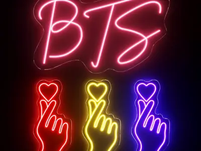 BTS Finger Heart Neon Signs 3D model
