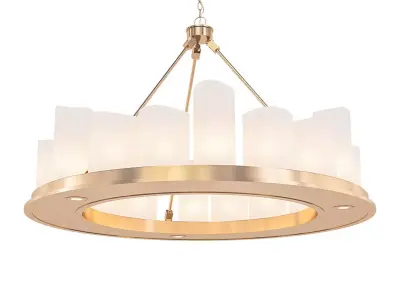 Candle circular chandelier in brass with glass shades 3D model