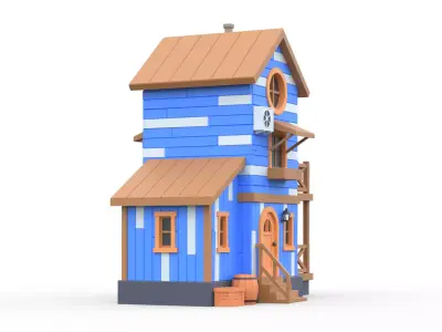 Wooden House A with UV Low-poly 3D model