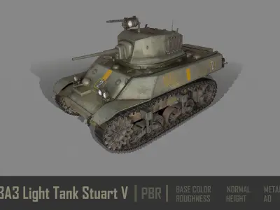 M3A3 Light Tank Stuart V PBR Low-poly 3D model