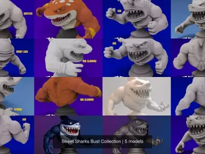 Street Sharks Bust Collection 3D Model Pack