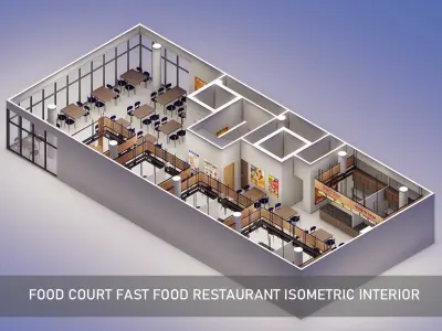 Food Court fast food Restaurant isometric Interior 3D model