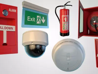 Fire Extinguisher and Cameras Low-poly 3D model