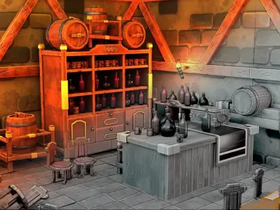 Medieval Bar Interior Kit Low-poly 3D model