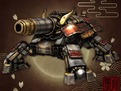 Samurai Fusion Cannon Armored Siege Artillery Highpoly Game 3D print model