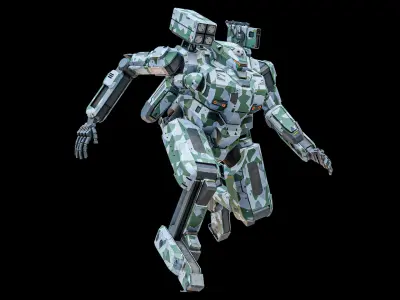  Rigged Sci-Fi Combat Mech Exoskeleton Suit - Green Protective PBR 