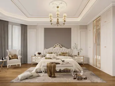 French Style Bedroom 3D Model 01 3D model