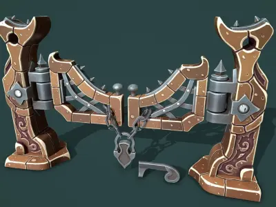 Fantasy fence door Low-poly 3D model