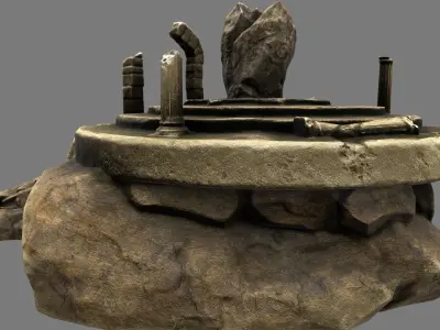 temple stone structure with stairs leading up to it Low-poly 3D model