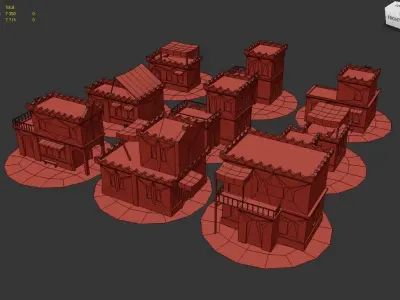 Collection of Oriental Buildings Low-poly 3D model