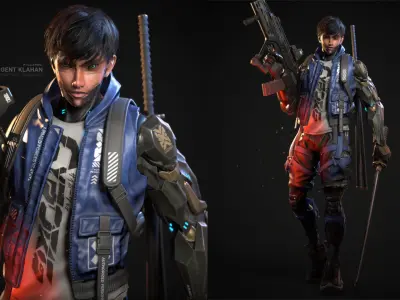 Cyberpunk Samurai Character Low-poly 3D model