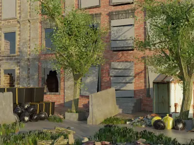 Low-poly abandoned city Low-poly 3D model