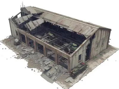 Ruined Industrial Warehouse Factory 3D Model Low-poly 3D model