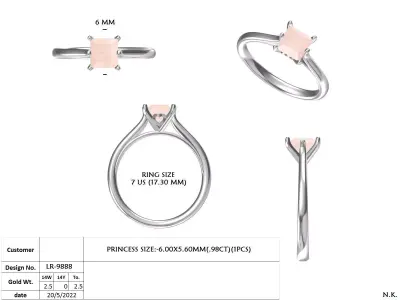 Princess Cut Solitaire Engagement Ring CAD Model 3D print model