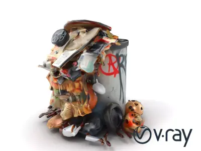 Graffiti Waste Drum with Refuse Model Pack Low-poly 3D model