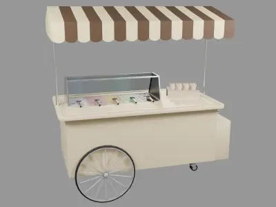 Stylized Ice Cream Cart Low-poly 3D model