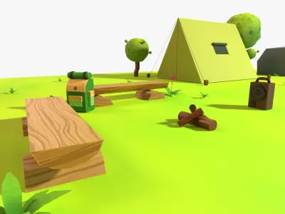 Cartoon Camping Pack Low-poly 3D model