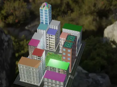 3D Small City Low-poly 3D model