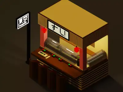Japanese Tokyo Sushi Bar bento nigiri street food takeaway Low-poly 3D model