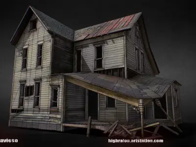 Destroyed house Low-poly 3D model