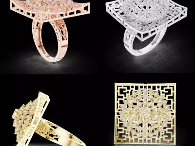 Square Lattice Diamond Statement Ring CAD Design 3DM STL 3D print model