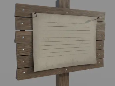 Wooden  Signboard with Poster Low-poly 3D model