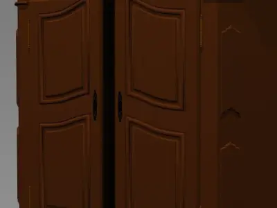 wardrobe wooden armoire with doors Low-poly 3D model