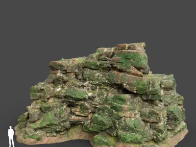 Low poly Mossy Jungle Cliff 210323 Low-poly 3D model